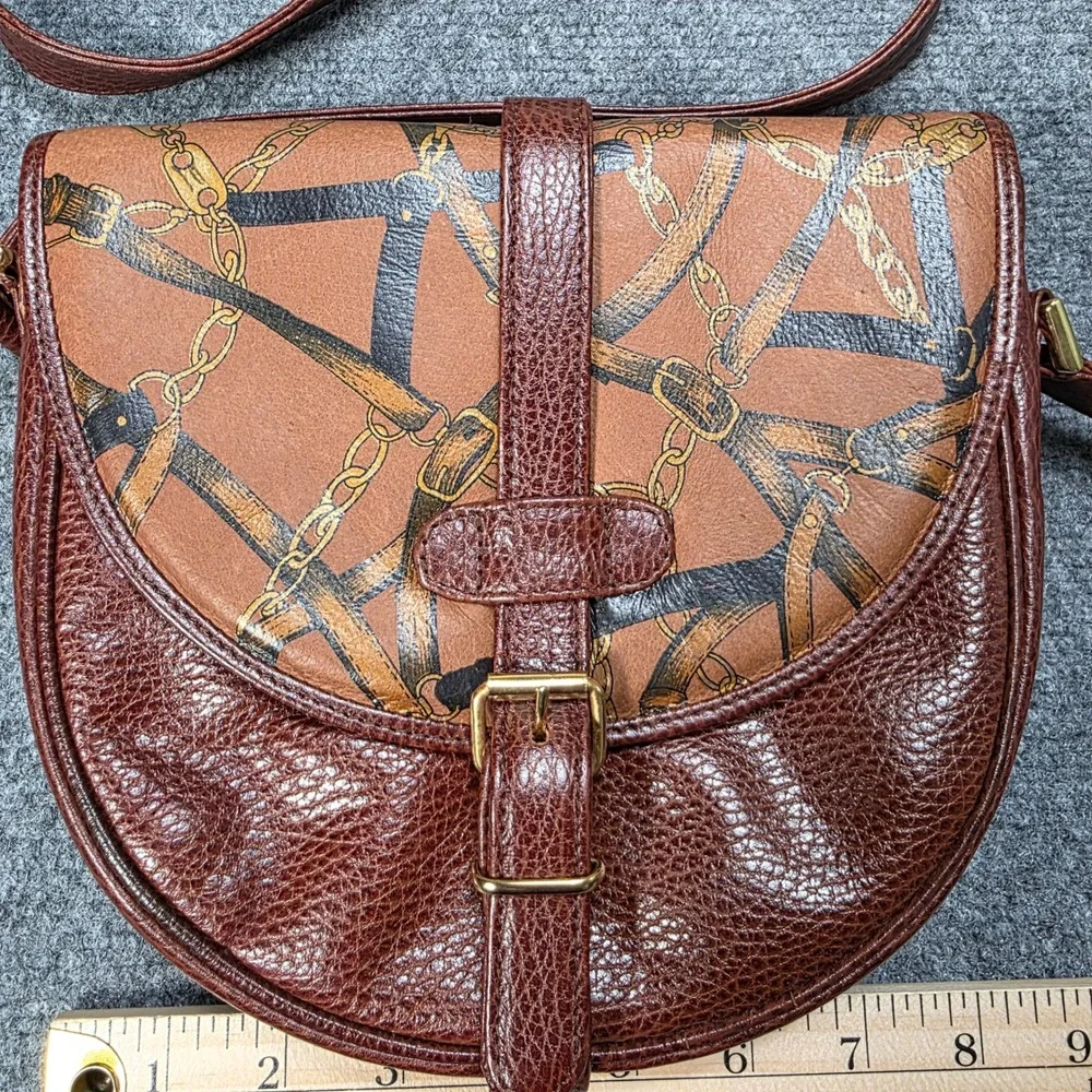 Vintage Nordstrom Leather Saddle Bag Equestrian Print Crossbody Purse NOS NWT‎